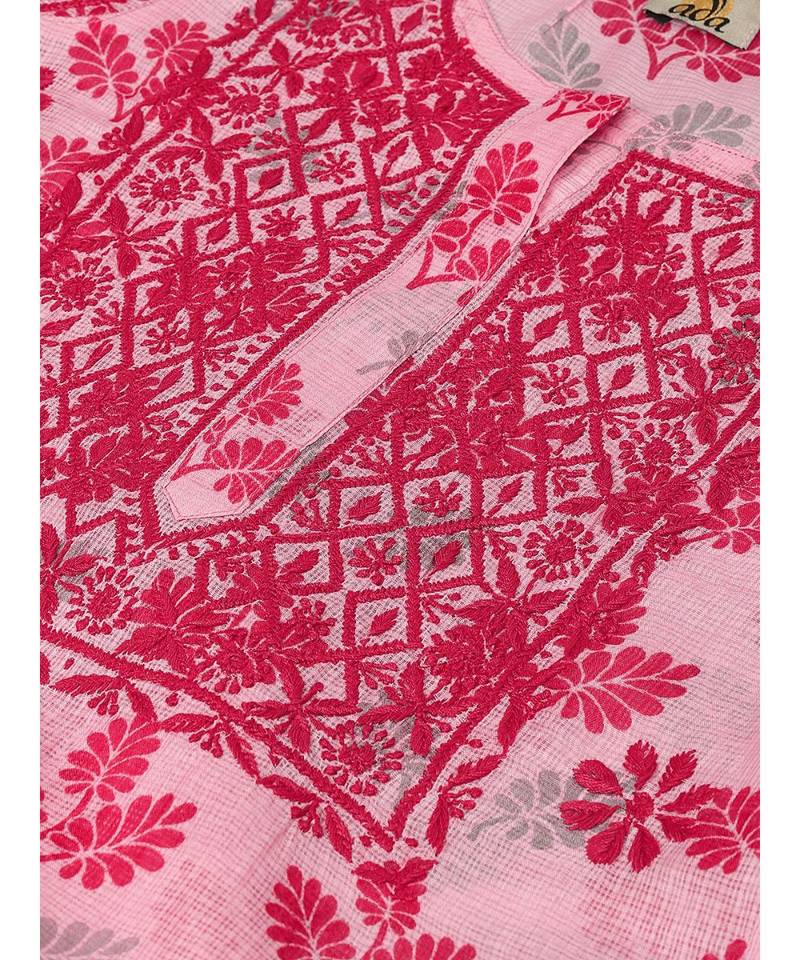 Ada Hand Embroidered Pink Kota Lucknowi Chikan Women Kurta - A100585