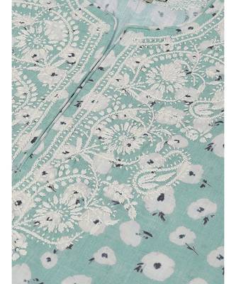 Ada Hand Embroidered Blue Cotton Lucknow Chikan Women Kurti - A100434 4