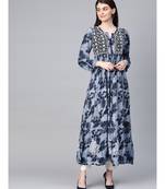 Ada Hand Embroidered Blue Cotton Lucknowi Chikan A Line Women Kurta - A100460