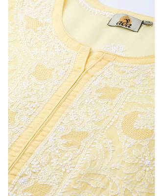Ada Hand Embroidered Yellow Cotton Lucknow Chikan Women Kurta - A100538 2