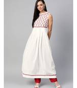 Ada Hand Embroidered White Cotton Lucknowi Chikan Women Kurta With Muqaish Work - A100467