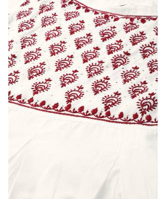 Ada Hand Embroidered White Cotton Lucknowi Chikan Women Kurta With Muqaish Work - A100467 4
