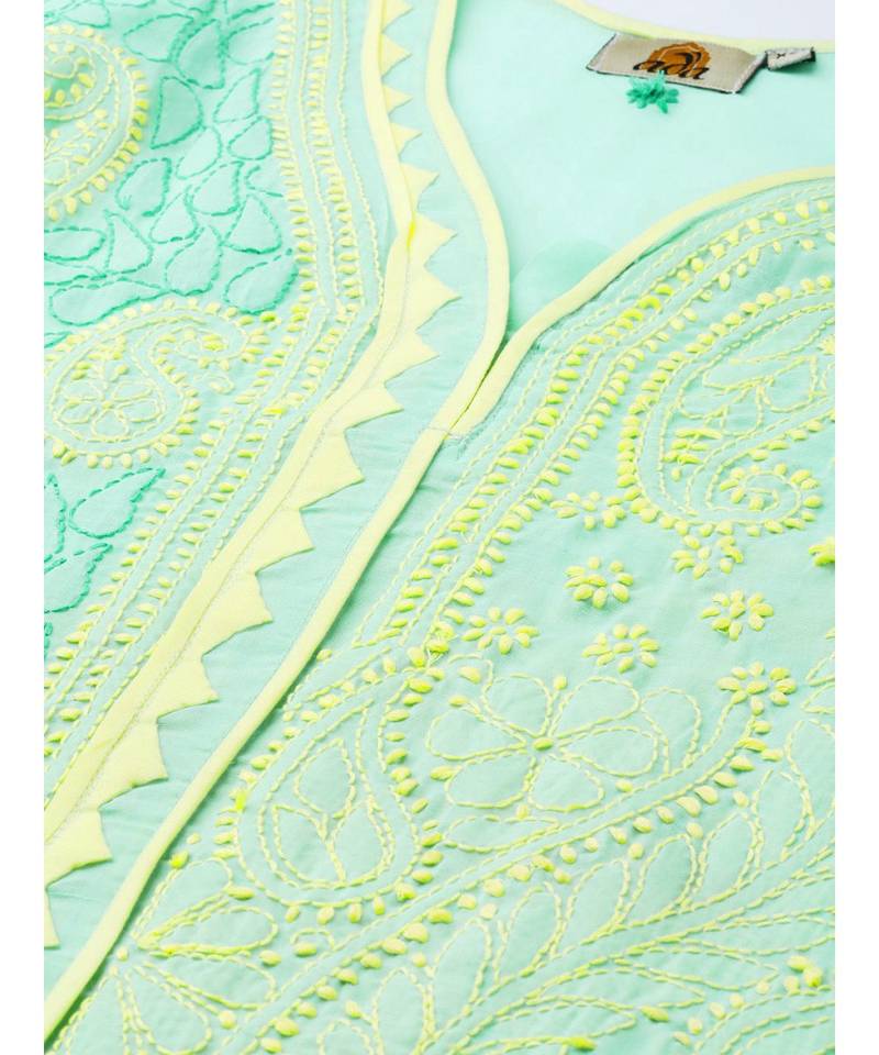 Ada Hand Embroidered Sea Green Cotton Lucknow Chikan Kurti
