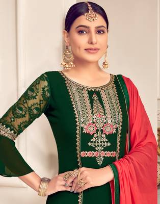 Green resham embroidery viscose salwar 3