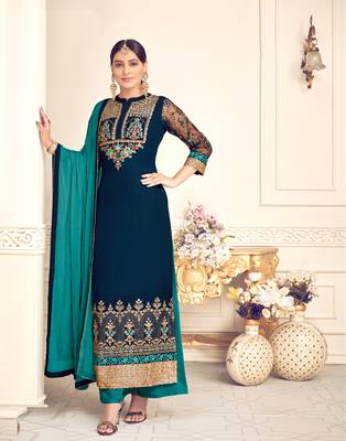 Blue resham embroidery viscose salwar 1