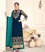 Blue resham embroidery viscose salwar