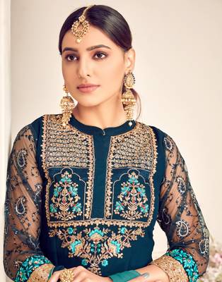 Blue resham embroidery viscose salwar 3