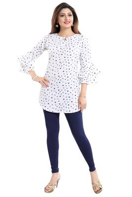 White printed crepe short-kurtis 1
