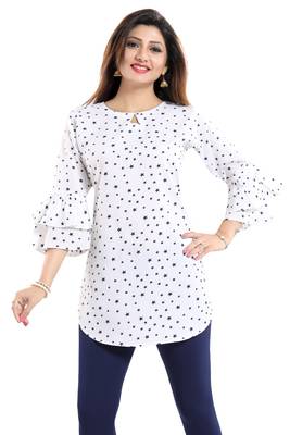 White printed crepe short-kurtis 2