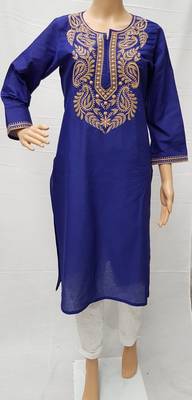 Royal-blue embroidered cotton chikankari-kurtis 2