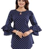 Navy-blue printed crepe short-kurtis