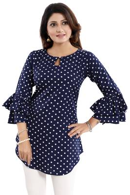 Navy-blue printed crepe short-kurtis 3