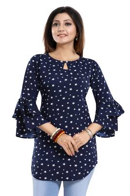 Navy-blue printed crepe short-kurtis 1