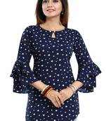 Navy-blue printed crepe short-kurtis