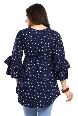 Navy-blue printed crepe short-kurtis 2