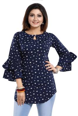 Navy-blue printed crepe short-kurtis 3