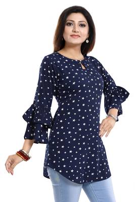 Navy-blue printed crepe short-kurtis 4