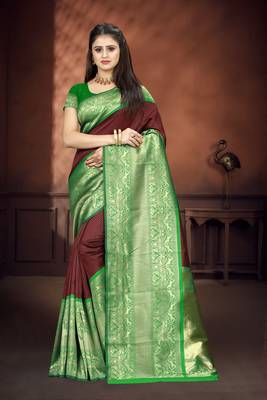 Maroon woven art silk saree with blouse 1