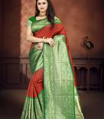 Red woven art silk saree with blouse