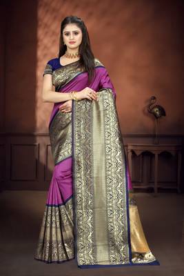 Purple woven art silk saree with blouse 1