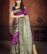Purple woven art silk saree with blouse