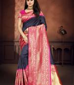 Blue woven art silk saree with blouse