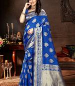 Royal blue woven art silk saree with blouse
