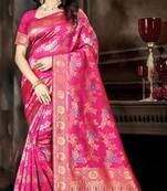 Pink woven art silk saree with blouse