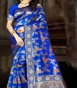 Royal blue woven art silk saree with blouse
