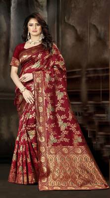 Maroon woven art silk saree with blouse 1