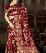 Maroon woven art silk saree with blouse
