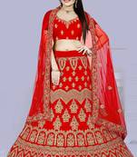 Red embroidered Silk Semi Stitched Bridal Lehenga