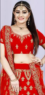 Red embroidered Silk Semi Stitched Bridal Lehenga 2