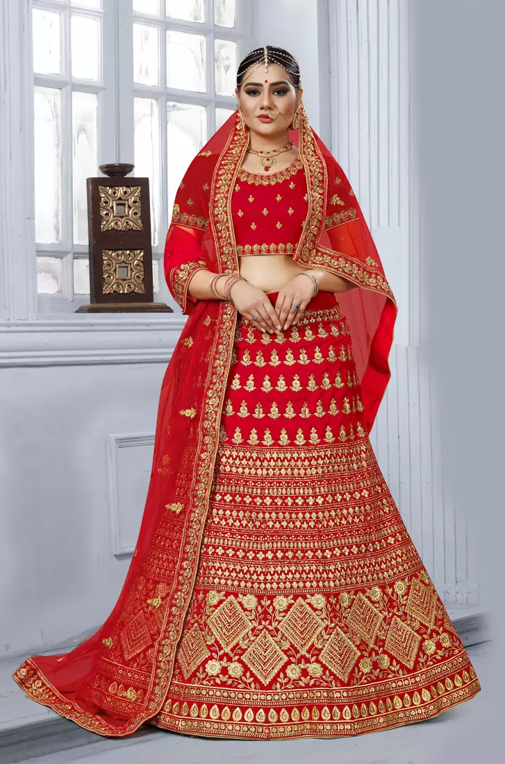 Maroon embroidered velvet semi stitched lehenga