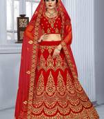 Red Zari embroidered velvet semi stitched lehenga