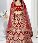 Red embroidered velvet semi stitched lehenga