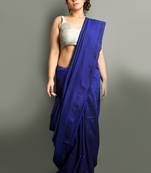 Blue plain blended cotton saree with blouse