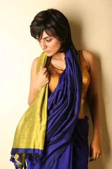 Blue plain blended cotton saree with blouse