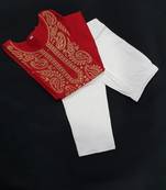 Red embroidered cotton chikankari-kurtis