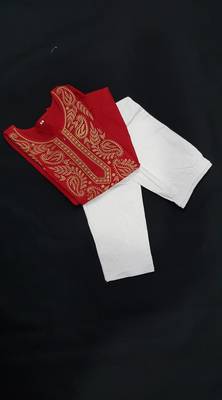 Red embroidered cotton chikankari-kurtis 2