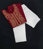Maroon embroidered cotton chikankari-kurtis