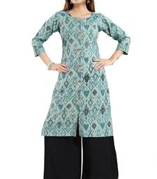 Green printed cotton long-kurtis