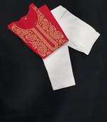 Dark-pink embroidered cotton chikankari-kurtis