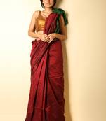Dark red plain blended cotton saree with blouse