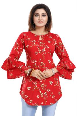 Red printed crepe short-kurtis 1