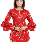 Red printed crepe short-kurtis