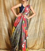 Grey Woven Blended Cotton Saree Without Blouse