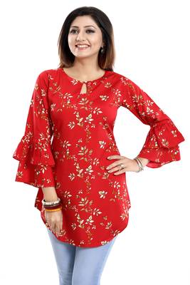 Red printed crepe short-kurtis 2