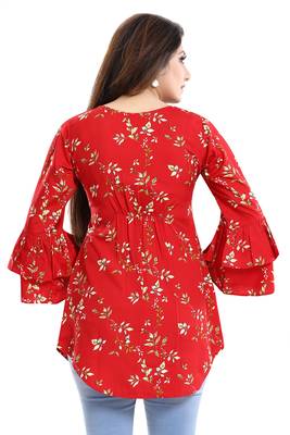 Red printed crepe short-kurtis 3