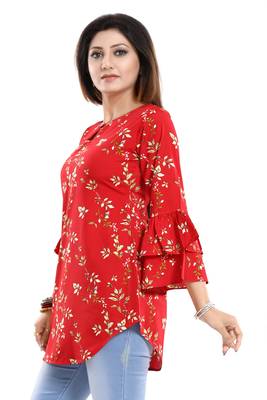 Red printed crepe short-kurtis 4
